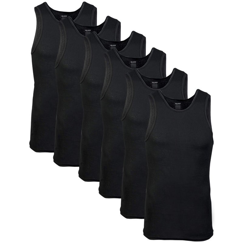 Gildan Men's A-Shirt Tanks, Multipack, Style G1104, Black (6 Pack), Small - Image 1